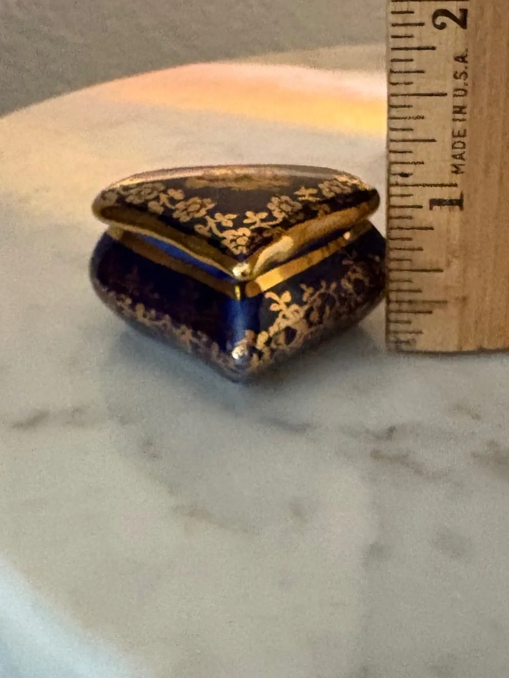 Vintage Limoges France Courting Couple Heart Shaped Cobalt Blue Trinket Box
